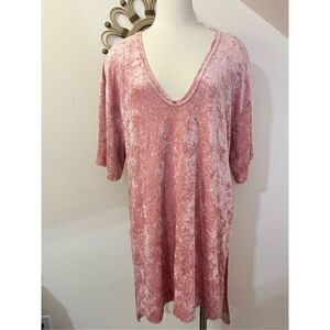 Free People Pink Crushed Velvet Split Hem Tunic Dress M